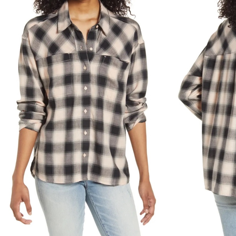 NWT Pink&Black Plaid Button-Up Shirt